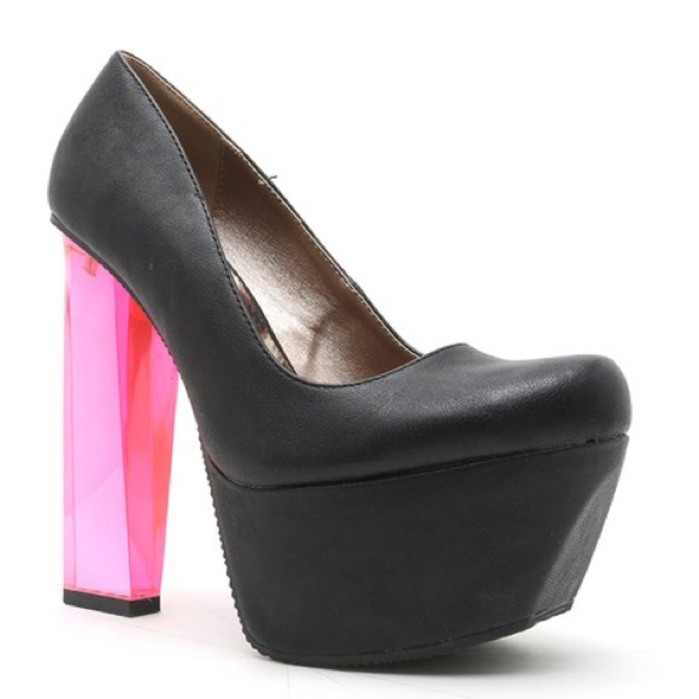 Qupid Monte Color-Block Neon Lucite Chunky Heel P… - image 3